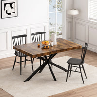 55.11" 70.86"Retro Rectangular Stretch Dining Table, Antique Wood Top And Black Relief Plate, Black Fine Sand Cross Iron Foot Base Dining Table, With Storage Box. Black Brown Seats 6 Rectangular Mdf Metal