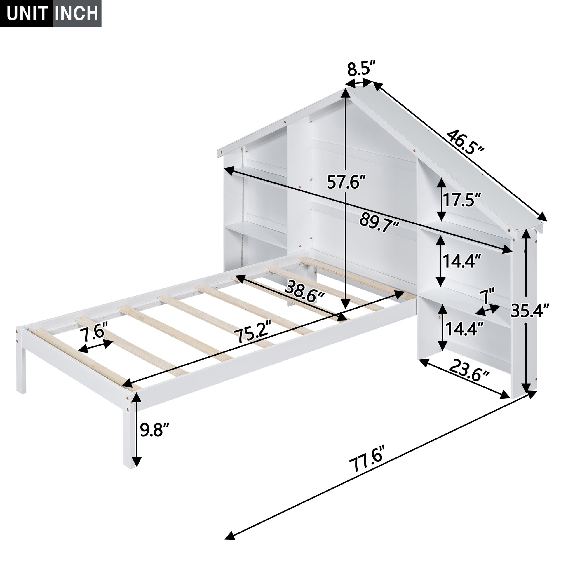 Wood Twin Size Platform Bed With House Shaped Storage Headboard And Built In Led, White Box Spring Not Required Twin White Bedroom Bed Frame Solid Wood Mdf