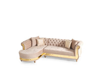 Julia Gold Detailed Tufted Upholstery Sectional Made With Wood In Taupe Taupe Velvet Wood Primary Living Space Soft Cushion Back Contemporary,Modern L Shaped Acacia Rolled Arms Solid Wood Mdf Velvet 4 Seat