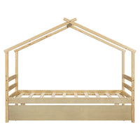 Twin Size House Shaped Bed With Trundle,Natural Twin Natural Wood Bedroom American Design Pine Bed Frame Pine