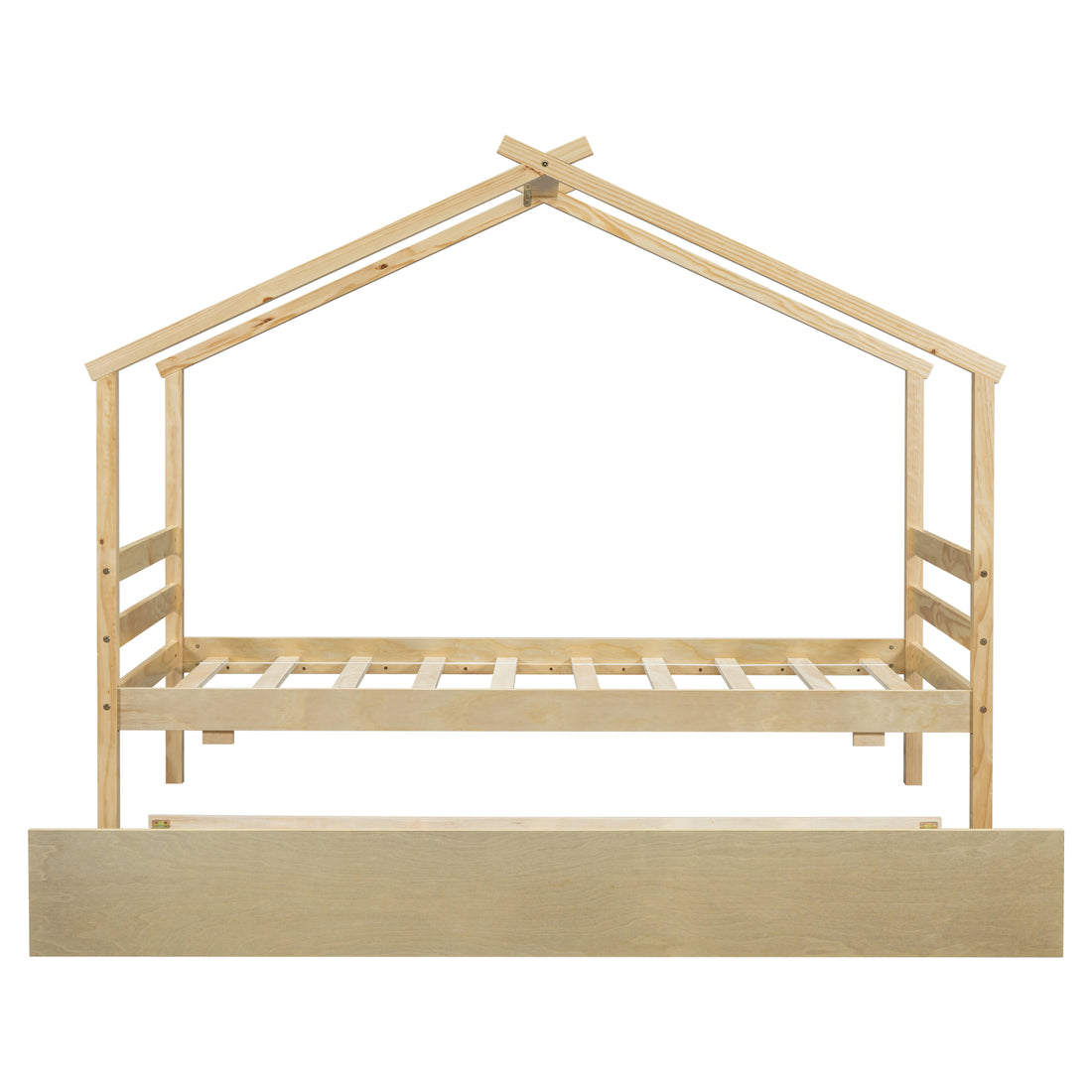 Twin Size House Shaped Bed With Trundle,Natural Twin Natural Wood Bedroom American Design Pine Bed Frame Pine