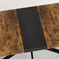 55.11" 70.86"Retro Rectangular Stretch Dining Table, Antique Wood Top And Black Relief Plate, Black Fine Sand Cross Iron Foot Base Dining Table, With Storage Box. Black Brown Seats 6 Rectangular Mdf Metal