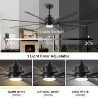 72'' Indoor Smart Black Ceiling Fan With Led Light And App Remote Control Black American Design,Modern Abs Steel Q235 Abs Steel Q235