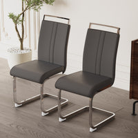 Modern Dining Chairs,Pu Faux Leather High Back Upholstered Side Chair With C Shaped Tube Plating Metal Legs For Dining Room Kitchen Vanity Patio Club Guest Office Chair Set Of 2 Grey Pu Leather Grey