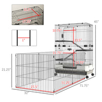 Pawhut 45" Small Animal Cage With Wheels, 4 Level Portable Bunny Cage, Chinchilla Ferret Cage With Removable Tray, Platforms And Ramps, Black Black Steel