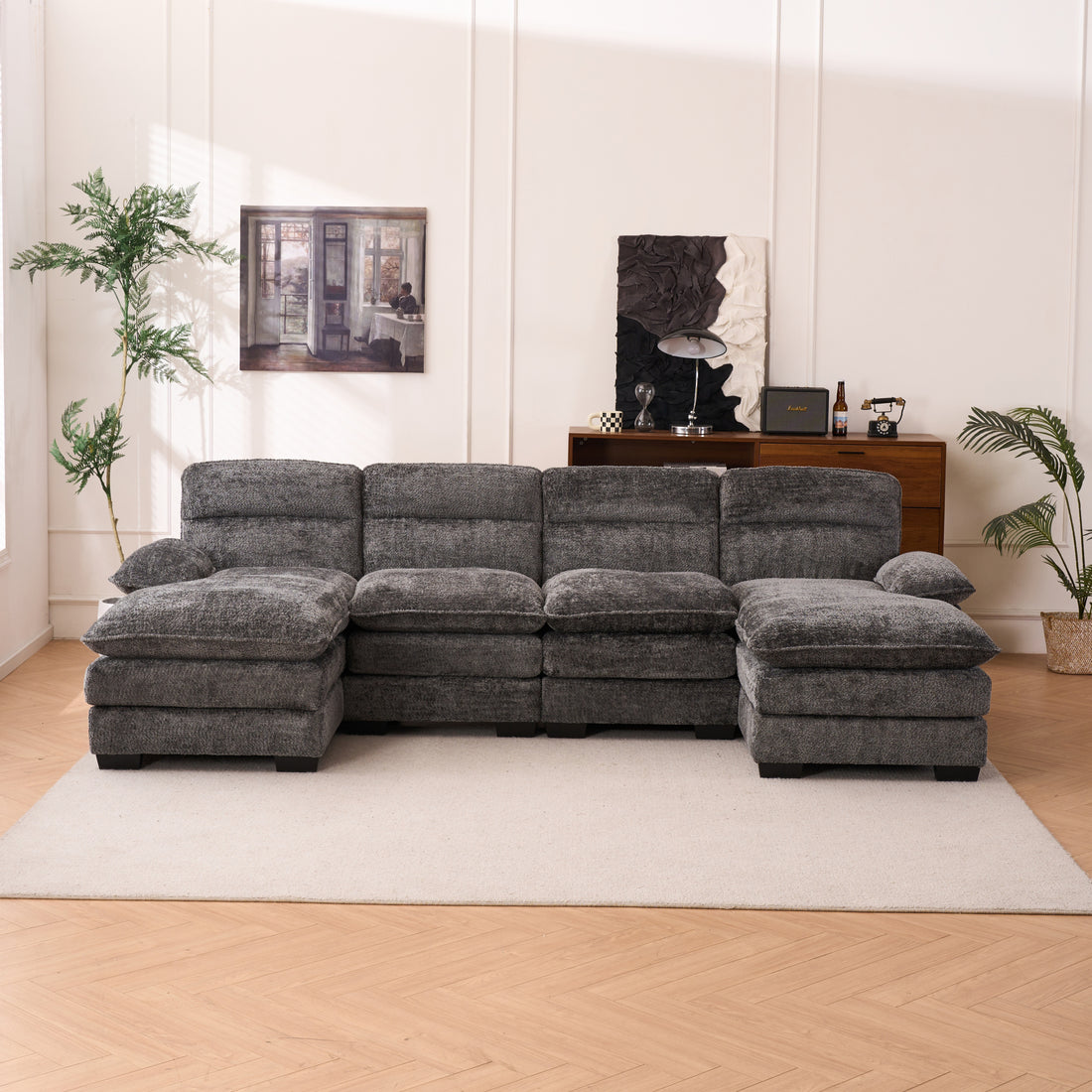 U Shaped Profile Sofa, Including Two Single Seats And Two Chaise, Modular Sofa, Chenille Sofa,Grey Grey Foam Polyester 4 Seat