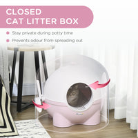 Pawhut Hooded Cat Litter Box, Large Kitty Litter Pan With Lid, Scoop, Leaking Sand Pedal, Top Handle, Light Pink Pink Polypropylene