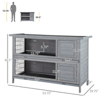 Pawhut 54" 2 Story Large Rabbit Hutch Bunny Cage Wooden Pet House Small Animal Habitat With Lockable Doors, No Leak Tray And Waterproof Roof For Outdoor Indoor Grey Gray Wood