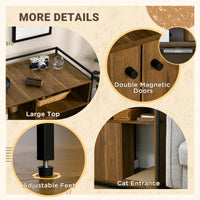 Pawhut Cat Litter Box Cabinet, Hidden Cat Litter Box With Scratching Pad, Storage, Double Doors, Furniture Style, Brown Brown Particle Board