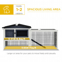 Pawhut 2 Levels Outdoor Rabbit Hutch With Openable Top, 59" Wooden Large Rabbit Cage With Run Weatherproof Roof, Removable Tray, Ramp, Dark Gray Gray Wood