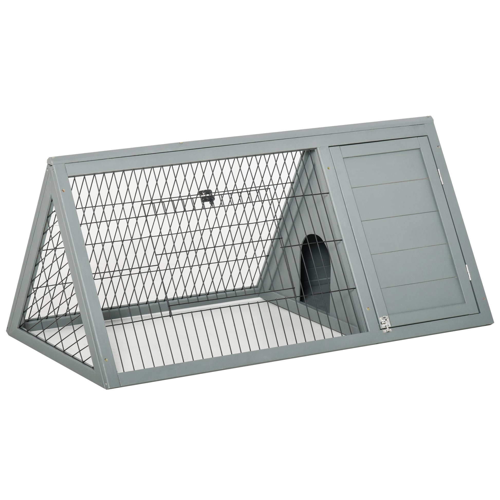 Pawhut 46" X 24" Wooden A Frame Outdoor Rabbit Cage Small Animal Hutch With Outside Run & Ventilating Wire, Grey Gray Wood