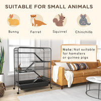 Pawhut 53.5" Small Animal Cage, 5 Level Metal Ferret Or Bunny Cage With Wheels, Chinchilla Cage With Removable Tray, 2 Front Doors, Ramps, Gray Gray Steel