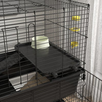 Pawhut Small Animal Cage With Playpen, Multi Level Pet Habitat Indoor For Guinea Pigs Hedgehogs Bunnies With Accessories, Water Bottle, Food Dish, Feeding Trough, 42" X 33" X 36" Black Steel