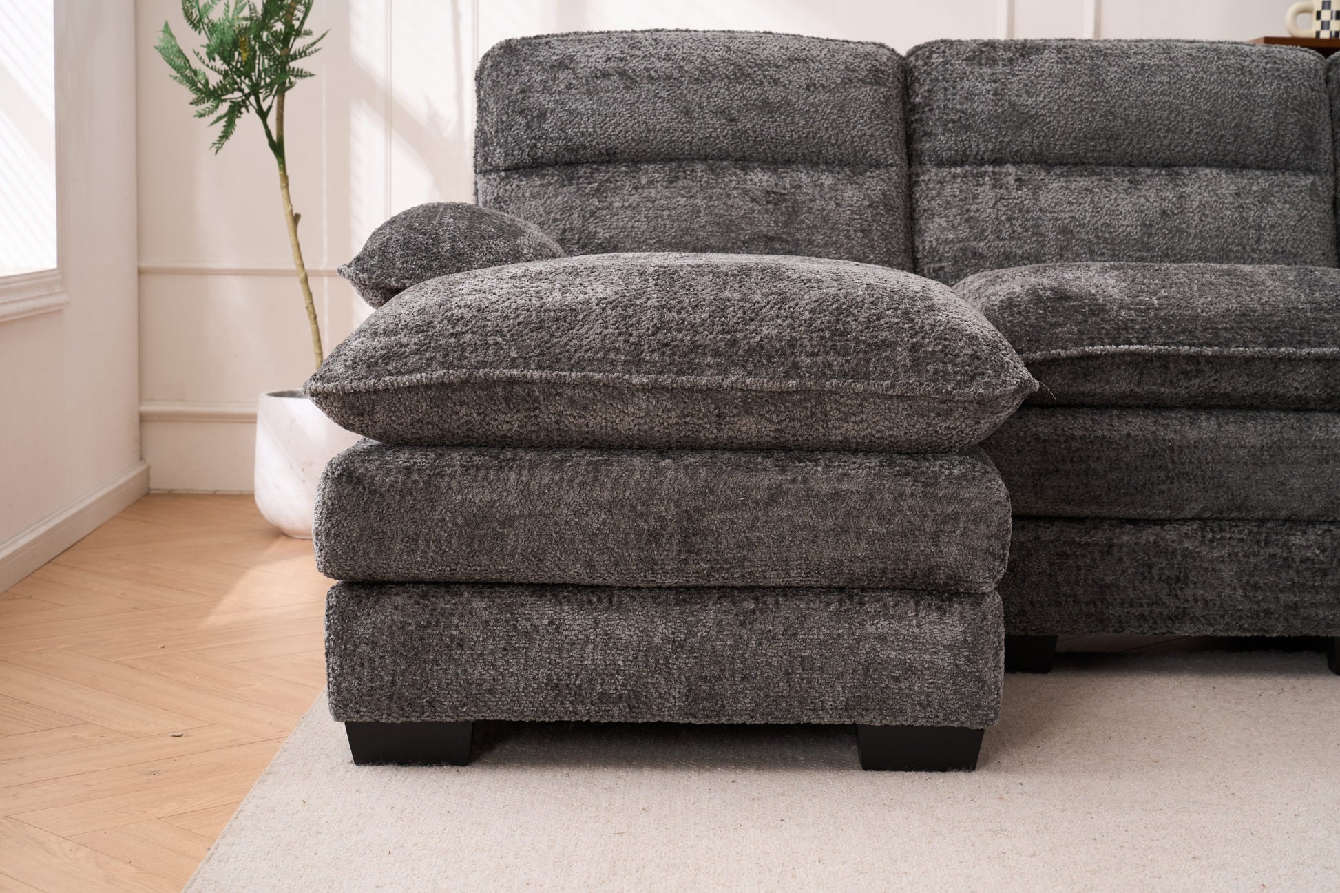 U Shaped Profile Sofa, Including Two Single Seats And Two Chaise, Modular Sofa, Chenille Sofa,Grey Grey Foam Polyester 4 Seat