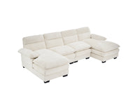 U Shaped Profile Sofa, Including Two Single Seats And Two Chaise, Modular Sofa, Chenille Sofa,White White Foam Polyester 4 Seat