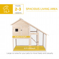 Pawhut 55"L 2 Tier Wooden Rabbit Hutch Bunny Cage Small Animal House With Ramp, Waterproof Roof, Removable Tray And Outdoor Run Natural Wood