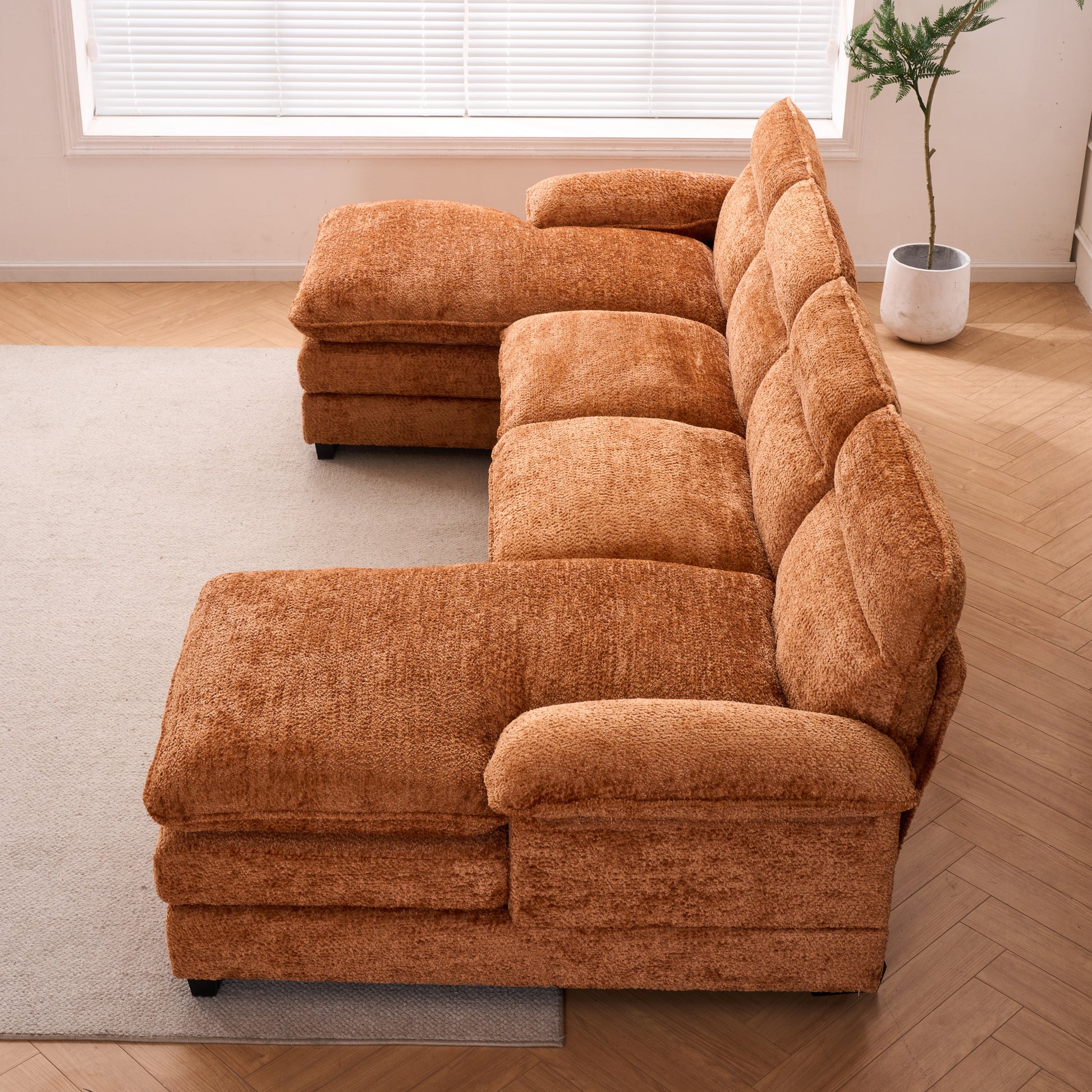 U Shaped Profile Sofa, Including Two Single Seats And Two Chaise, Modular Sofa, Chenille Sofa,Orange Orange Foam Polyester 4 Seat