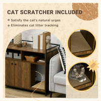 Pawhut Cat Litter Box Cabinet, Hidden Cat Litter Box With Scratching Pad, Storage, Double Doors, Furniture Style, Brown Brown Particle Board