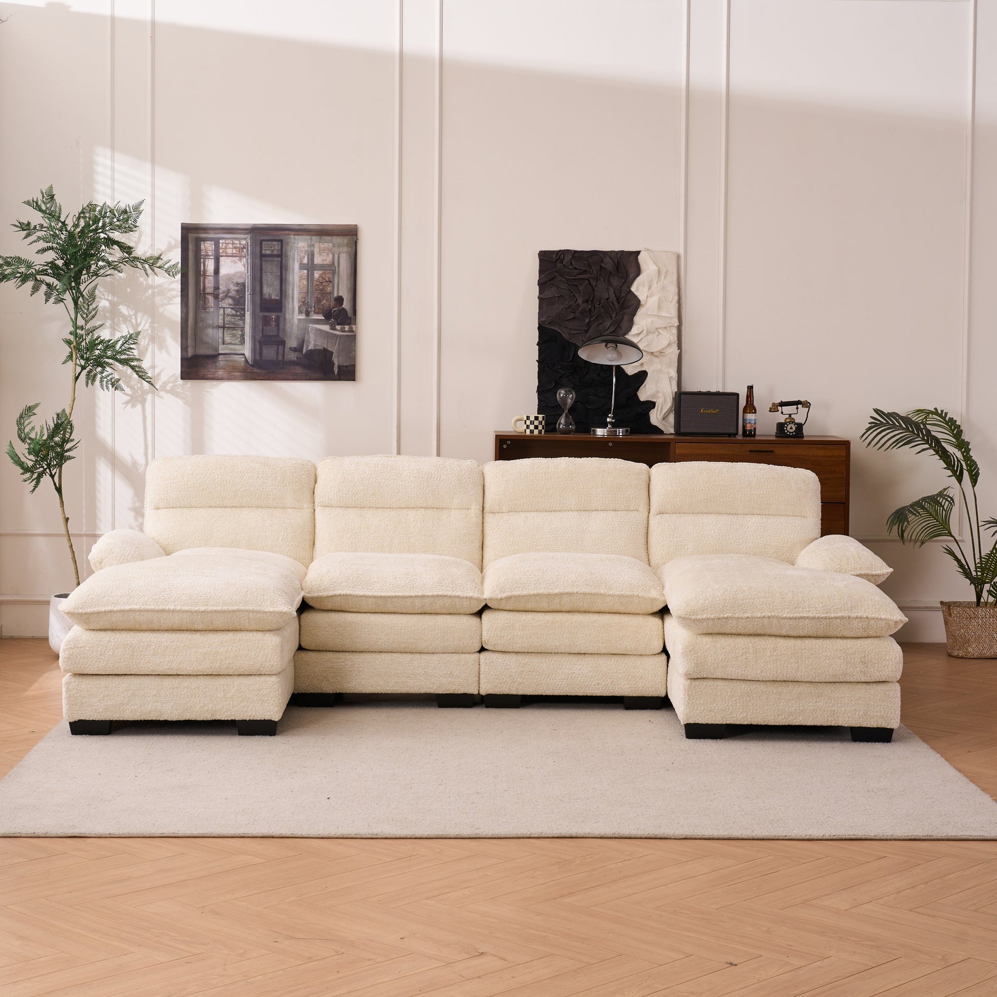 U Shaped Profile Sofa, Including Two Single Seats And Two Chaise, Modular Sofa, Chenille Sofa,White White Foam Polyester 4 Seat