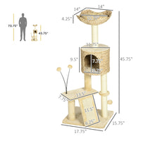 Pawhut 45" Cat Tree For Indoor Cats, Cat Tree Tower With Scratching Posts, Ramp, Condo, Toy Balls, Platforms, Bed, Ramp, Beige Beige Particle Board