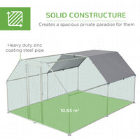 Pawhut Large Chicken Coop Metal Chicken Run With Waterproof And Anti Uv Cover, Flat Shaped Walk In Fence Cage Hen House For Outdoor And Yard Farm Use, 1.26" Tube Diameter, 9' X 12' X 6.5' Silver Steel