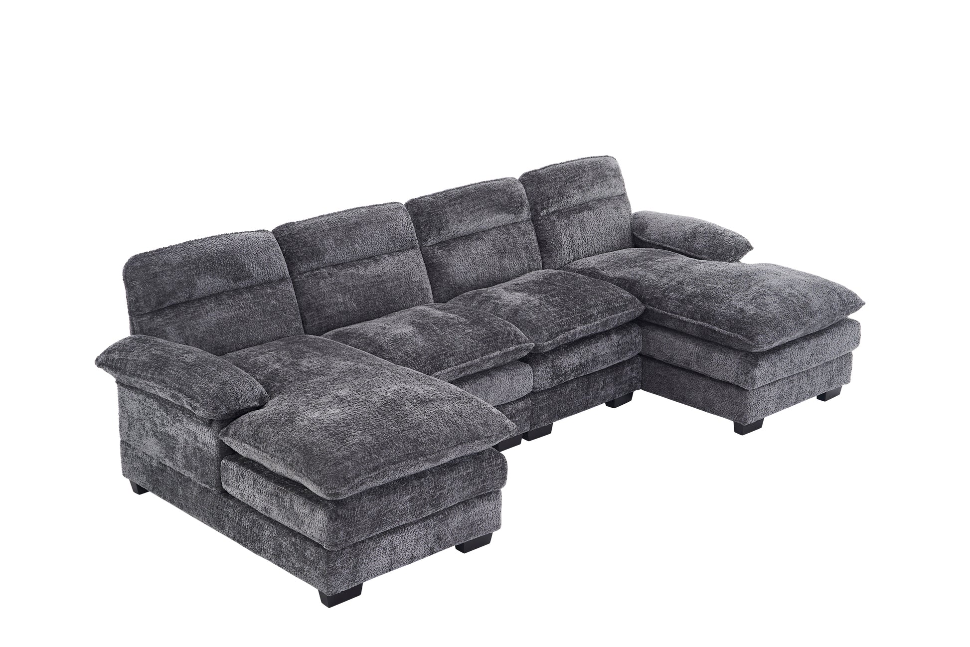 U Shaped Profile Sofa, Including Two Single Seats And Two Chaise, Modular Sofa, Chenille Sofa,Grey Grey Foam Polyester 4 Seat