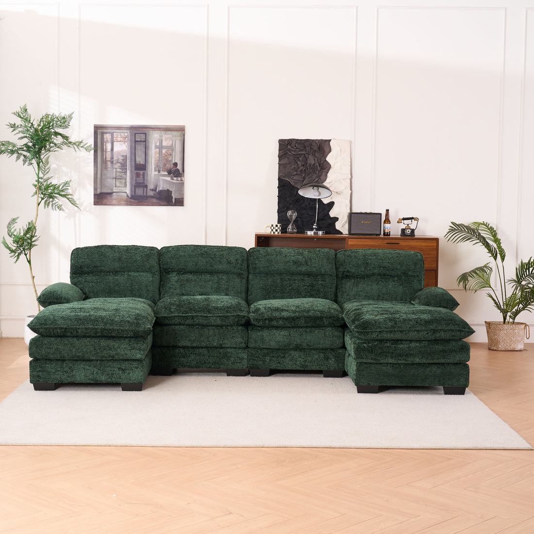 U Shaped Profile Sofa, Including Two Single Seats And Two Chaise, Modular Sofa, Chenille Sofa,Green Green Foam Polyester 4 Seat