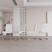 63 "Medieval Modern Cream Style Mdf Dining Table And Pu Armless Dining Chair Set 4. Silver Plated Metal Leg Dining Chair Set, Suitable For Family Kitchen Gatherings Cream White Mdf