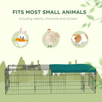 Pawhut 73" Small Animal Playpen, Pet Playpen Yard Fence For Rabbits, Chicken, Chinchillas With Roof For Indoor & Outdoor, Green Green Steel
