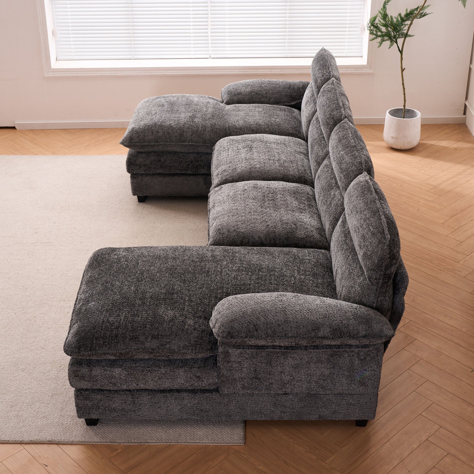 U Shaped Profile Sofa, Including Two Single Seats And Two Chaise, Modular Sofa, Chenille Sofa,Grey Grey Foam Polyester 4 Seat