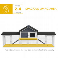 Pawhut 83"L Outdoor Rabbit Hutch, Guinea Pig Cage Indoor Outdoor Wooden Bunny Hutch With Double Runs, Weatherproof Roof, Removable Tray, Ramps, Dark Gray Gray Wood