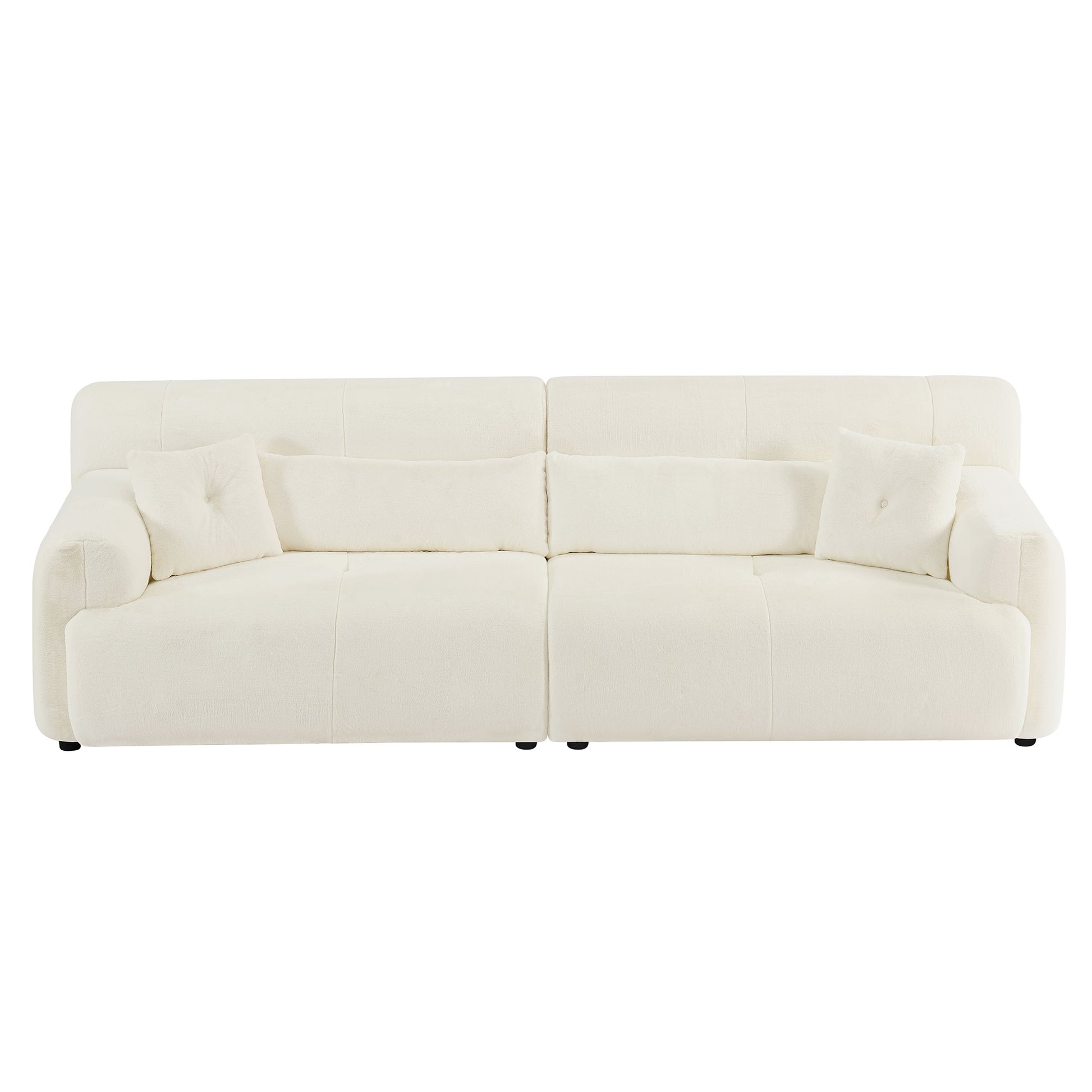 111.81'' Soft Thick Fuzzy Faux Rabbit Fur Couch Sofa ,Luxury Cute Cozy Furry Couch,Plush Warm Fleece Fluffy Ultra Soft Fabric Sofa,Beige. Beige Faux Fur