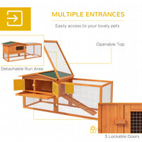 Pawhut Rabbit Hutch 2 Story Bunny Cage Small Animal House With Slide Out Tray, Detachable Run, For Indoor Outdoor, 61.5" X 23" X 27", Orange Orange Wood