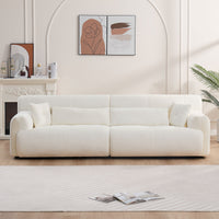 111.81'' Soft Thick Fuzzy Faux Rabbit Fur Couch Sofa ,Luxury Cute Cozy Furry Couch,Plush Warm Fleece Fluffy Ultra Soft Fabric Sofa,Beige. Beige Faux Fur