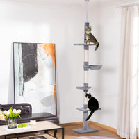 Pawhut 9' Adjustable Height Floor To Ceiling Vertical Cat Tree Grey And White Gray Particle Board