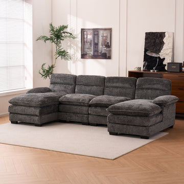 U Shaped Profile Sofa, Including Two Single Seats And Two Chaise, Modular Sofa, Chenille Sofa,Grey Grey Foam Polyester 4 Seat