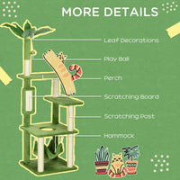 Pawhut 56" Cat Tree For Indoor Cats With Hammock, Cat Tower With Scratching Post, Platforms, Play Ball And Anti Tipping Device, For Indoor Cats, Green Green Particle Board