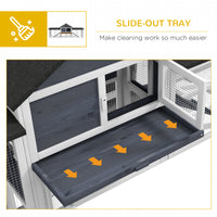 Pawhut 83"L Outdoor Rabbit Hutch, Guinea Pig Cage Indoor Outdoor Wooden Bunny Hutch With Double Runs, Weatherproof Roof, Removable Tray, Ramps, Dark Gray Gray Wood