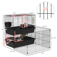 Pawhut Small Animal Cage With Playpen, Multi Level Pet Habitat Indoor For Guinea Pigs Hedgehogs Bunnies With Accessories, Water Bottle, Food Dish, Feeding Trough, 42" X 33" X 36" Black Steel