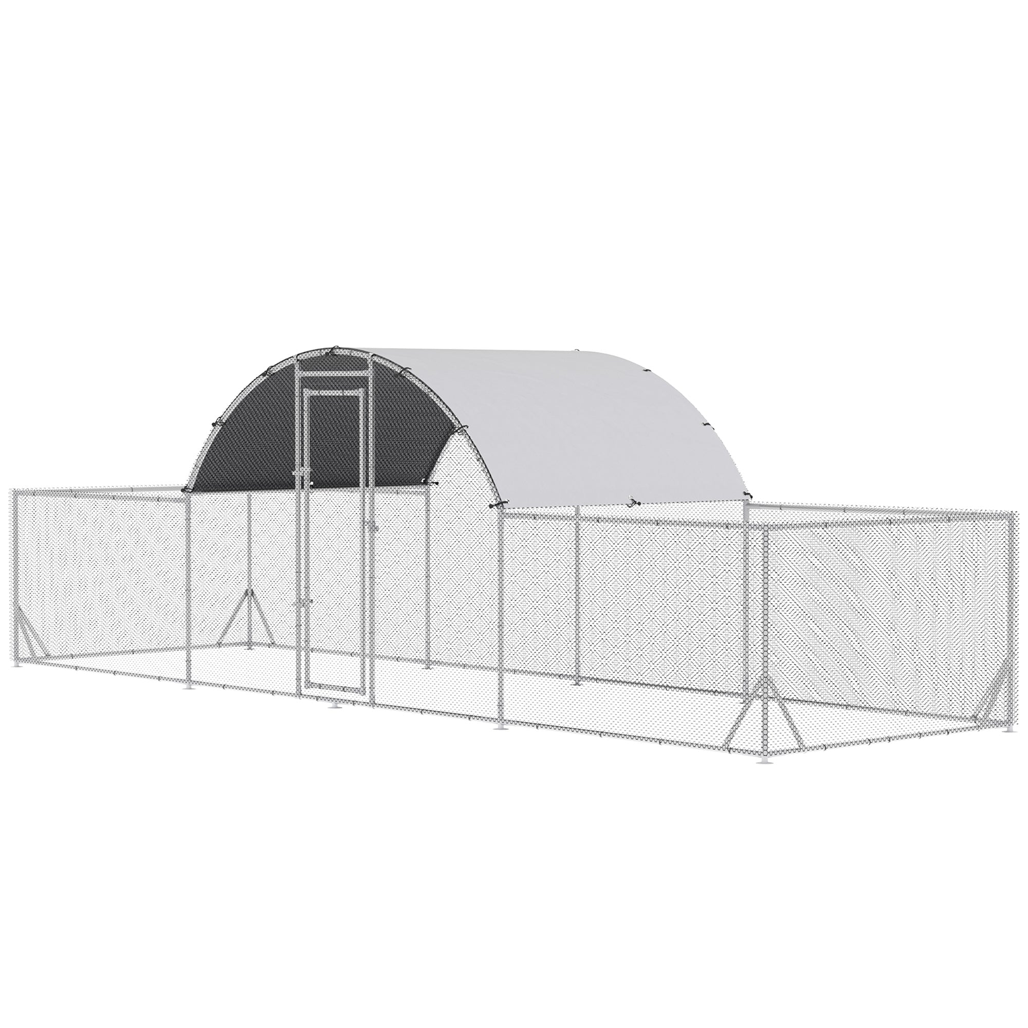 Pawhut Large Metal Chicken Coop Chicken Run For Chicken, Ducks And Rabbits With Waterproof And Anti Uv Cover, Walk In Poultry Cage Hen House For Outdoor And Yard Farm Use, 21.7' X 6.2' X 6.4' Silver