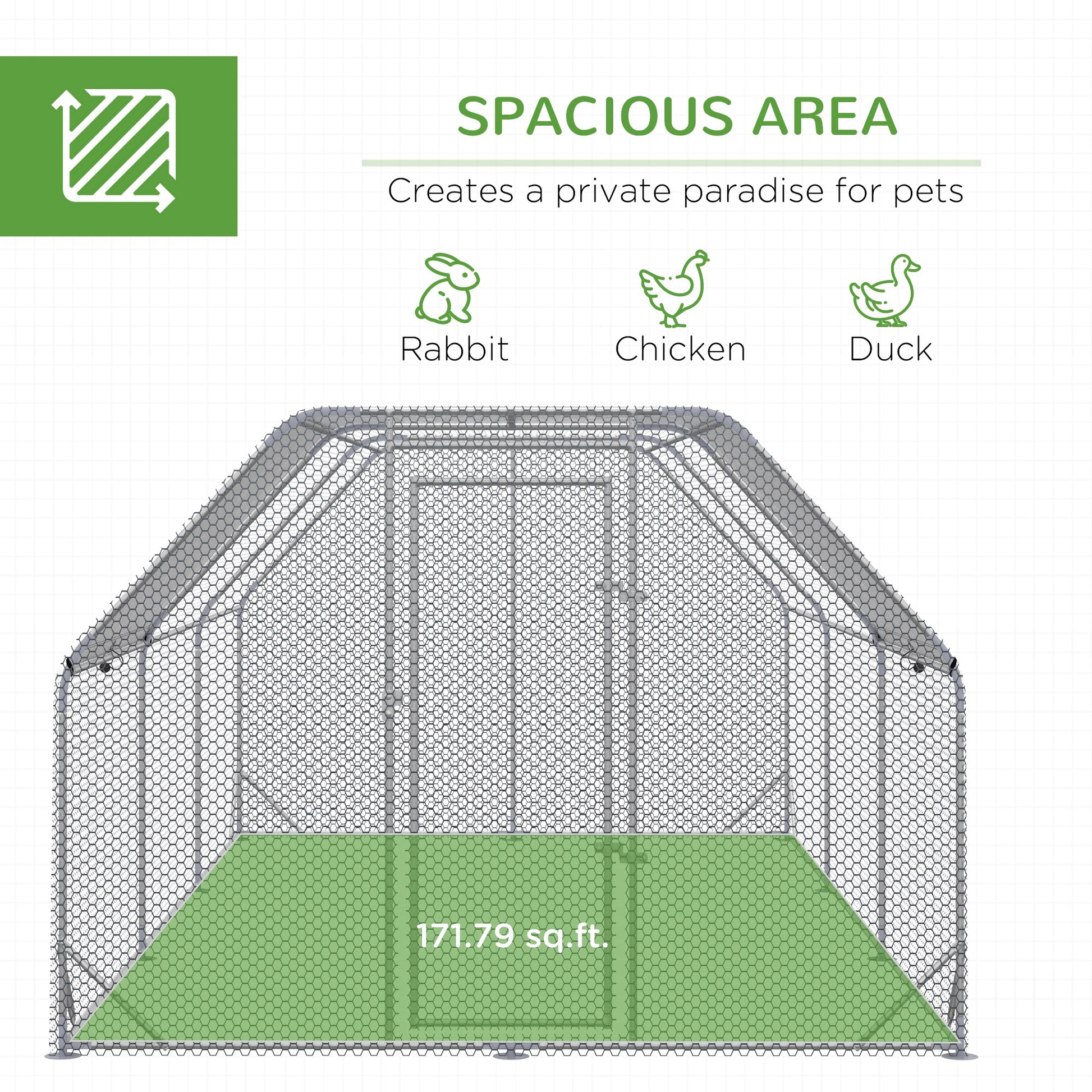 Pawhut Large Chicken Coop Metal Chicken Run With Waterproof And Anti Uv Cover, Flat Shaped Walk In Fence Cage Hen House For Outdoor And Yard Farm Use, 1" Tube Diameter, 9.2' X 18.7' X 6.4' Silver Steel