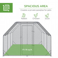 Pawhut Large Chicken Coop Metal Chicken Run With Waterproof And Anti Uv Cover, Flat Shaped Walk In Fence Cage Hen House For Outdoor And Yard Farm Use, 1" Tube Diameter, 9.2' X 18.7' X 6.4' Silver Steel