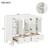 36'' Bathroom Vanity Without Countertop,Solid Wood Frame Bathroom Storage Cabinet Only, Freestanding Vanity With 4 Soft Closing Doors& 2 Drawers 2 White 4 5 Adjustable Shelves Freestanding Solid Wood Mdf Painted