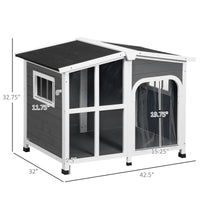 Pawhut Cabin Style Wooden Dog House For Large Dogs Outside With Openable Roof & Giant Window, Big Dog House Outdoor & Indoor, Asphalt Roof, Gray Gray Wood