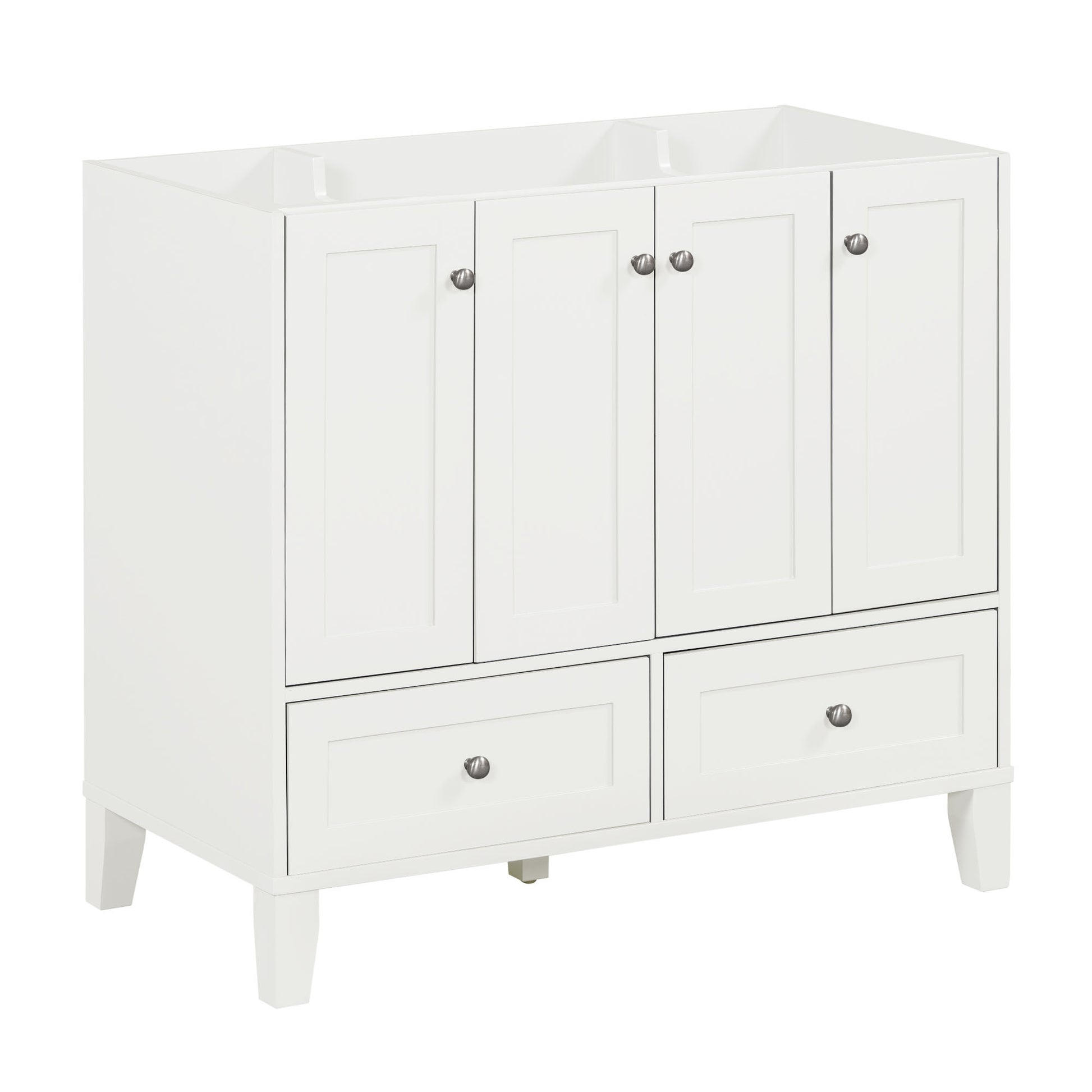 36'' Bathroom Vanity Without Countertop,Solid Wood Frame Bathroom Storage Cabinet Only, Freestanding Vanity With 4 Soft Closing Doors& 2 Drawers 2 White 4 5 Adjustable Shelves Freestanding Solid Wood Mdf Painted