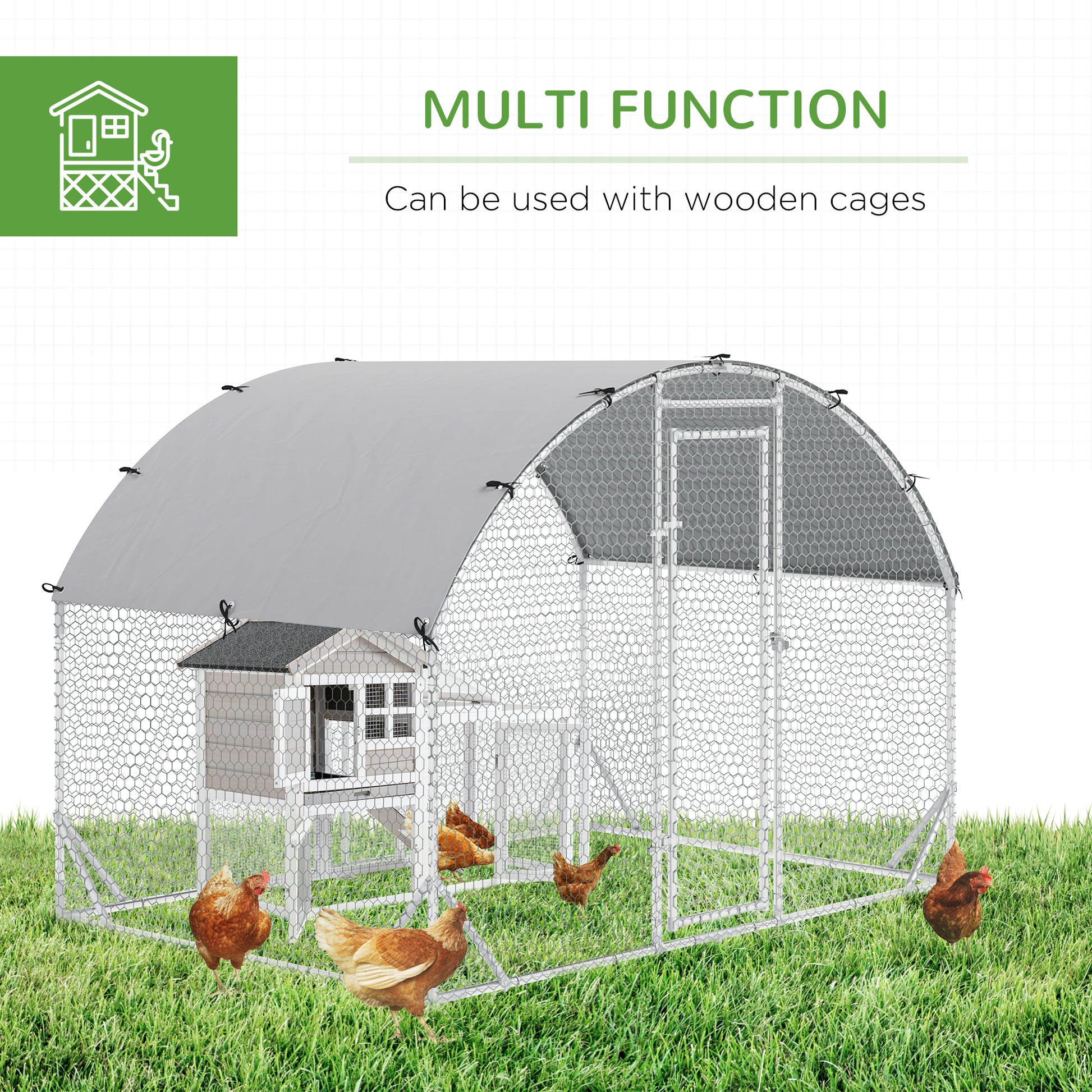 Pawhut Large Chicken Coop Metal Chicken Run With Waterproof And Anti Uv Cover, Dome Shaped Walk In Fence Cage Hen House For Outdoor And Yard Farm Use, 1" Tube Diameter, 9.2' X 6.2' X 6.5' Silver Steel