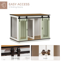 Pawhut Dog Crate Furniture With Divider, Dog Crate End Table For Small To Large Dogs, Large Indoor Dog Kennel With Double Doors, 47"W X 23.5"D X 35"H, White White Steel