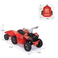 6V Kids Electric Atv, Toddler Ride On Car With Trailer, Music, Bluetooth And Power Display For Boys And Girls, Red White Polypropylene