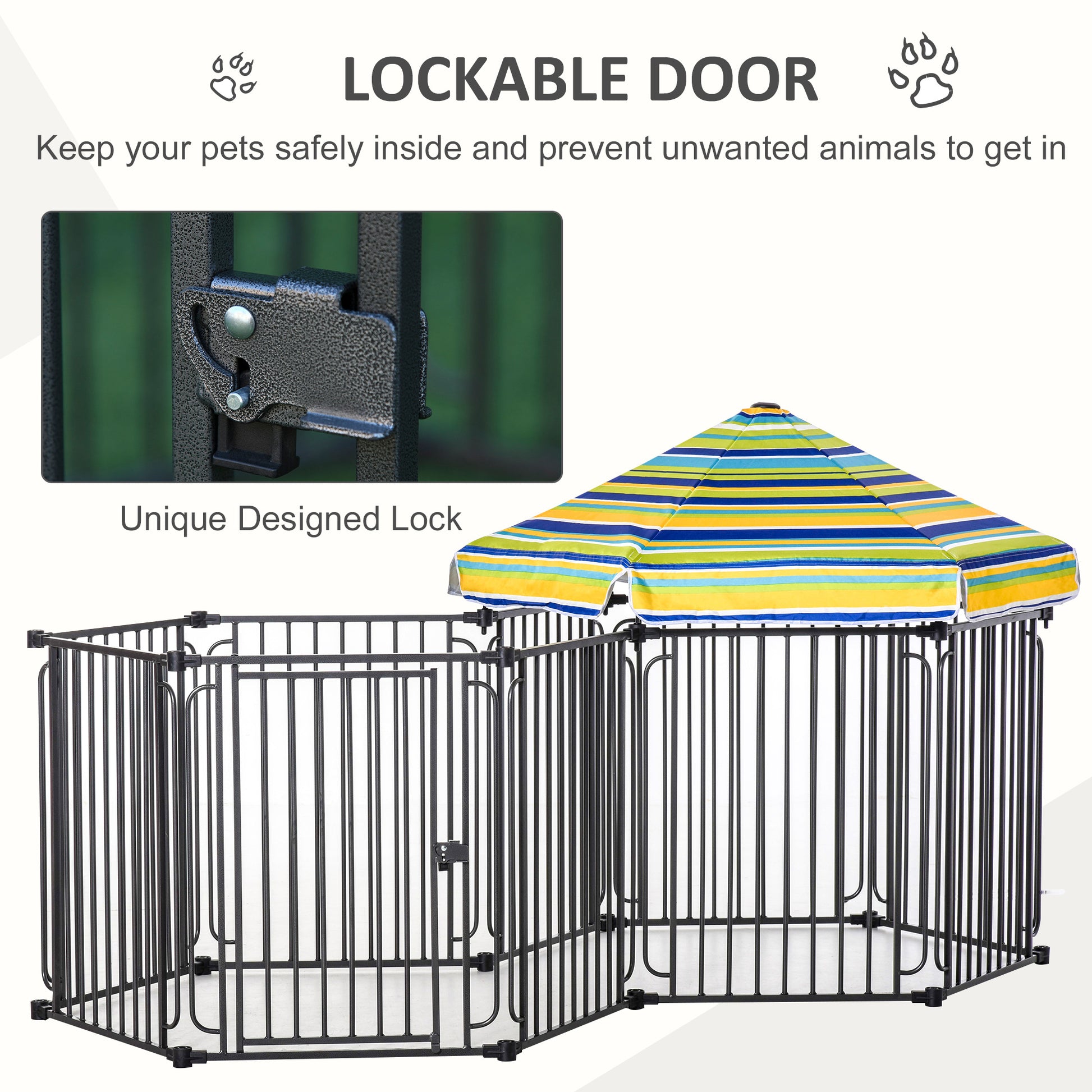 Pawhut Dog Playpen With Door & Removable Cover For Small & Most Medium Sized Dogs Indoor & Outdoor Use, 47" H Black Steel