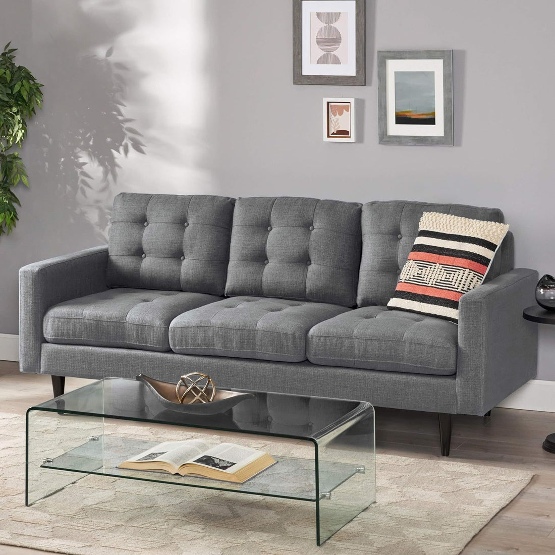 3 Seater Sofa Dark Grey Fabric